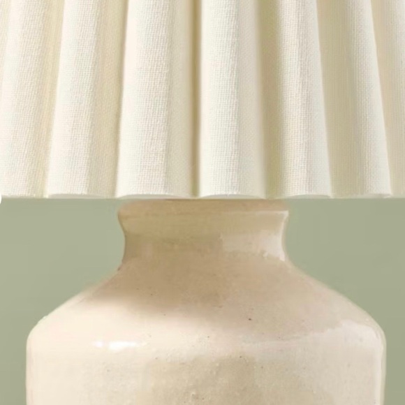 13.5" Rustic Ceramic Mini Lamp with Pleated Plaid Shade Cream - Hearth & Hand - Picture 3 of 5
